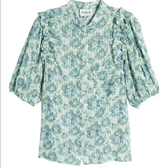 Donations 2025. NWT Olga Floral Print Cotton Ruffle Top FRNCH Paris XS - Picture 2 of 7